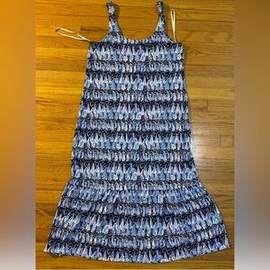 Lilly Pulitzer Medium Midi in ‘Low Tide Navy Sails and Stripes’ tall ruffle hem.